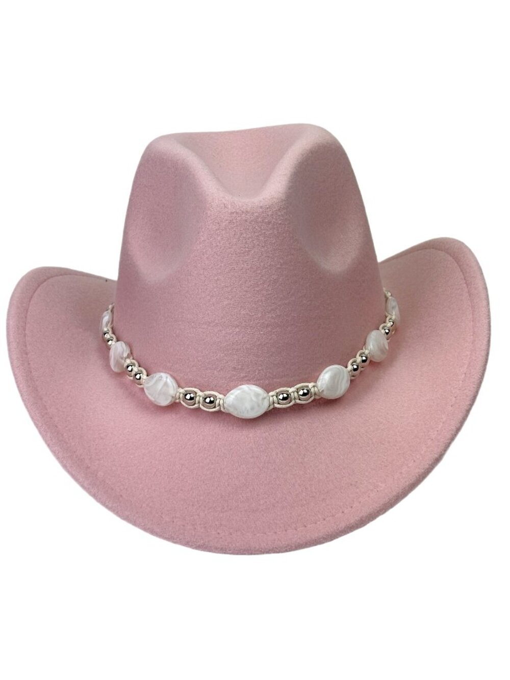 Light Pink Western Cowboy Cowgirl Hat Pearl Beaded Hatband Rodeo Ranch Festival